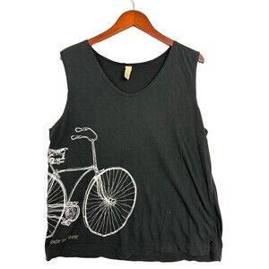 Sun Moda Womens L Black Bicycle Graphic Sleeveless Tunic Tank Top Made in USA